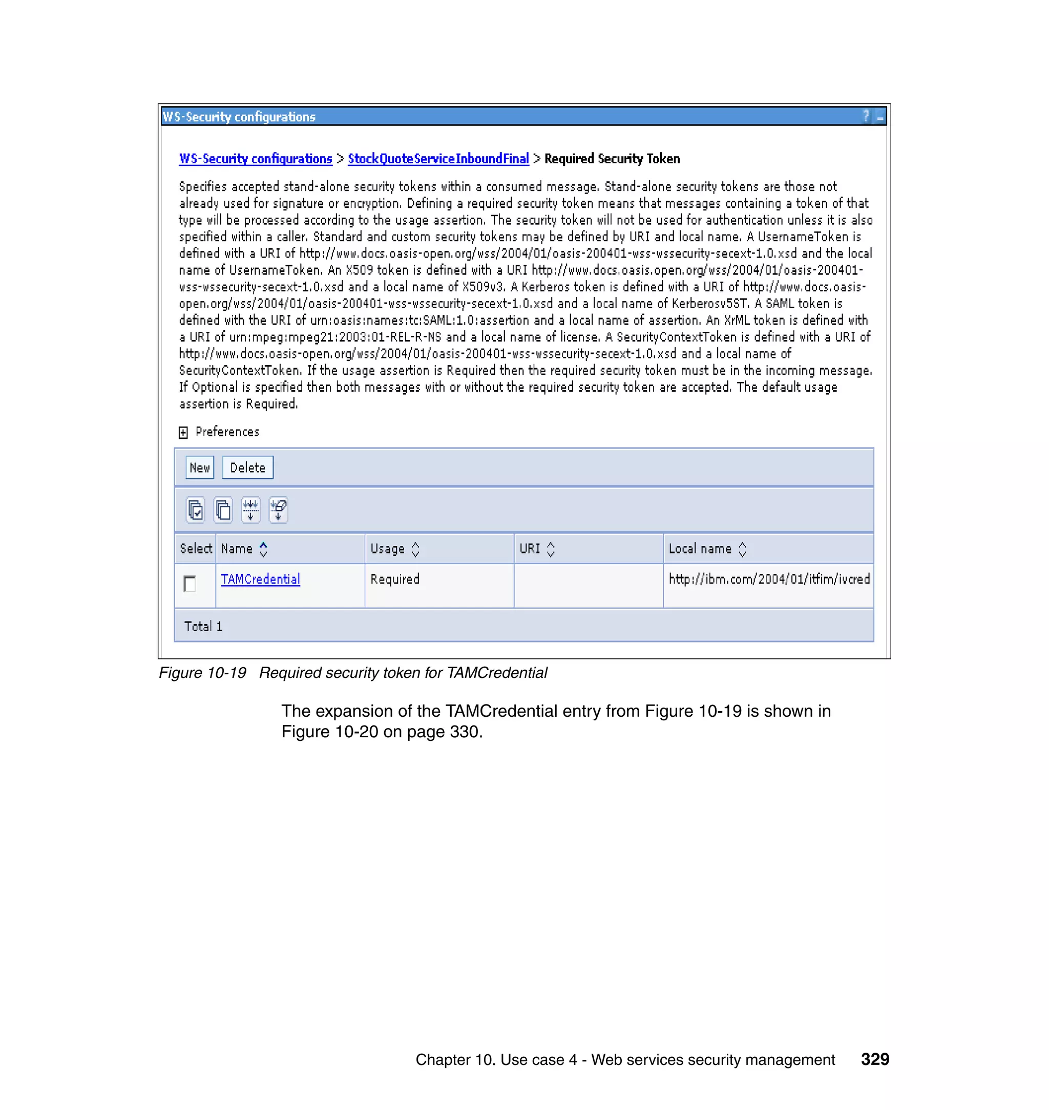 Figure 10-19 Required security token for TAMCredential

                 The expansion of the TAMCredential entry from Figure 10-19 is shown in
                 Figure 10-20 on page 330.




                                   Chapter 10. Use case 4 - Web services security management   329
 