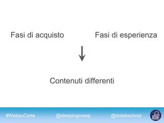 #WebsuCarta @dolabschool@sleepingcreep
Fasi di acquisto Fasi di esperienza
Contenuti differenti
 