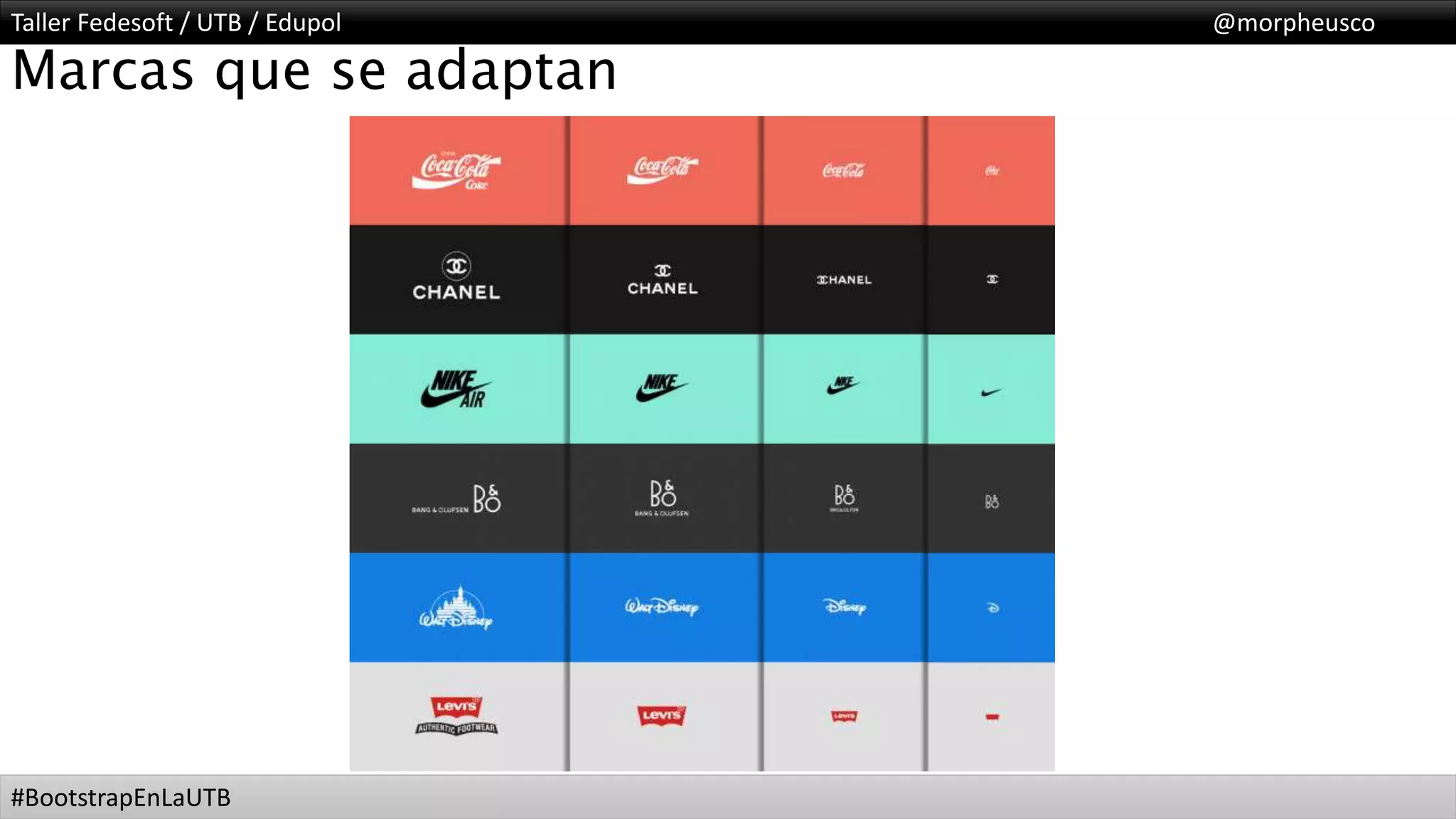 Taller Fedesoft / UTB / Edupol @morpheusco
#BootstrapEnLaUTB
Marcas que se adaptan
 