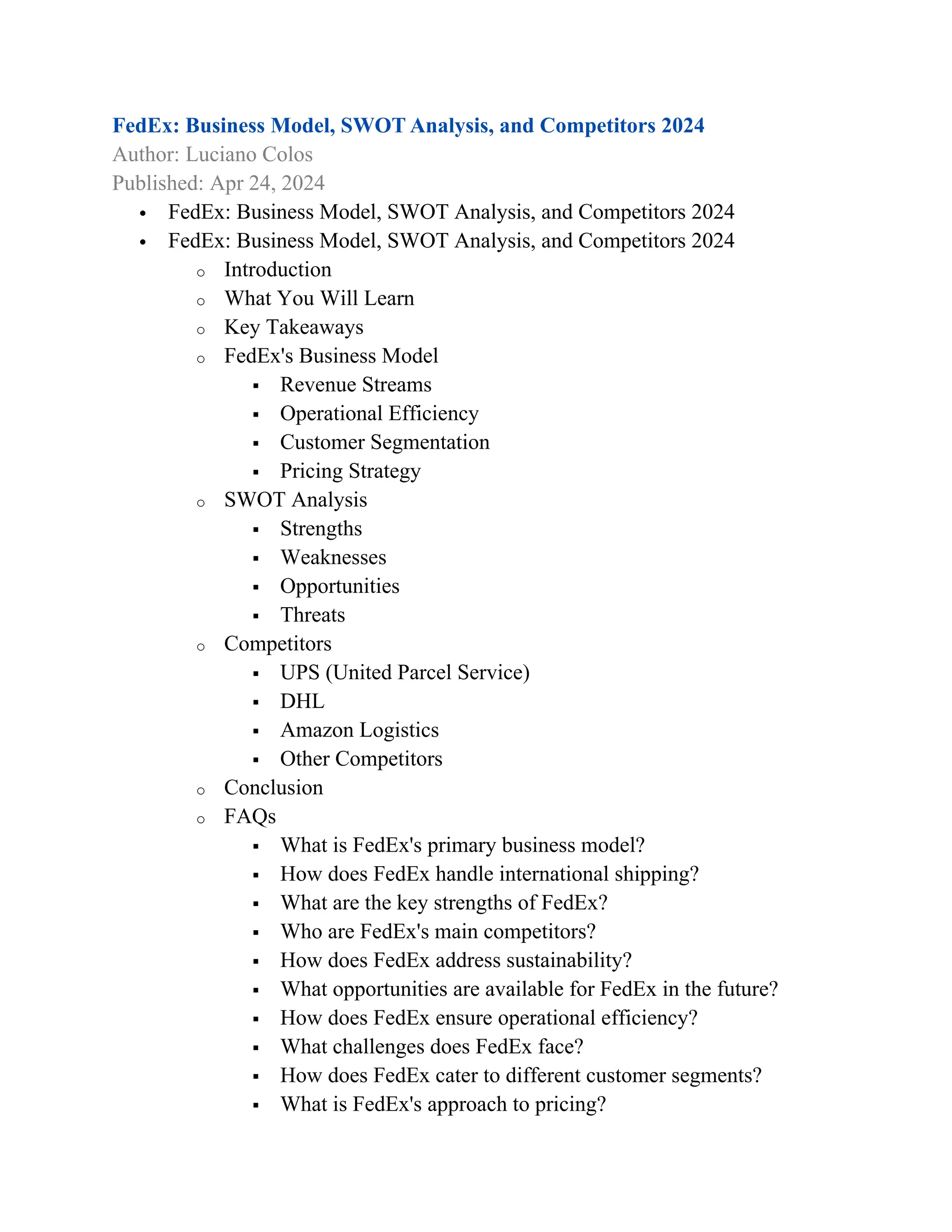 FedEx case analysis and strategic position | DOCX