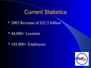 Current StatisticsCurrent Statistics
2003 Revenue of $22.5 billion
44,000+ Location
185,000+ Employees
 