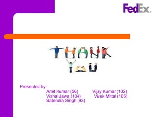 Presented by:
Amit Kumar (56) Vijay Kumar (102)
Vishal Jawa (104) Vivek Mittal (105)
Satendra Singh (93)
 