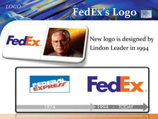 LOGO
FedEx’s Logo
New logo is designed by
Lindon Leader in 1994
 