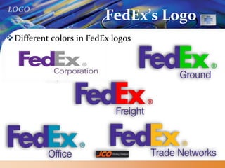 LOGO
FedEx’s Logo
Different colors in FedEx logos
 