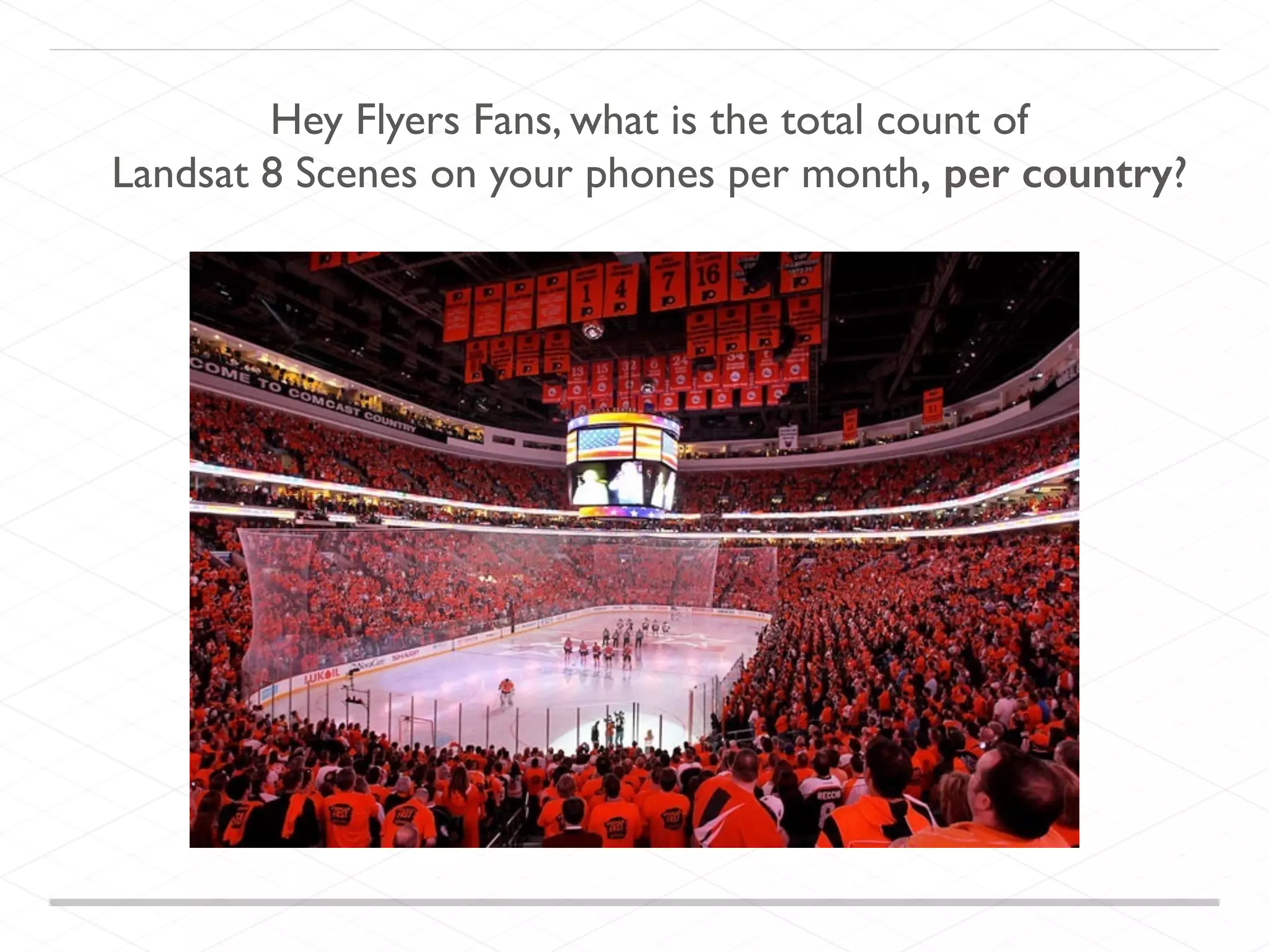 Hey Flyers Fans, what is the total count of
Landsat 8 Scenes on your phones per month, per country?
 