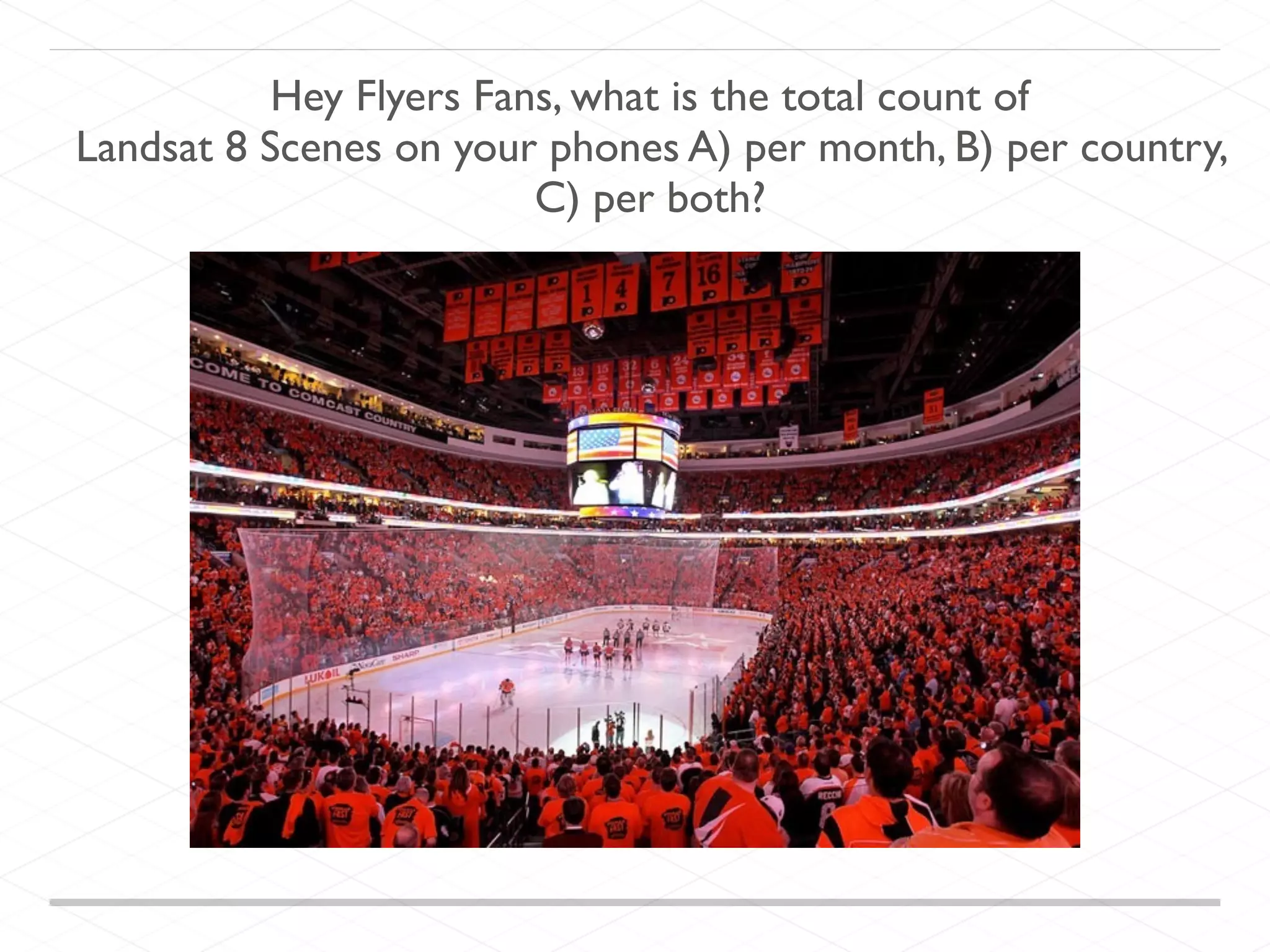 Hey Flyers Fans, what is the total count of
Landsat 8 Scenes on your phones A) per month, B) per country,
C) per both?
 