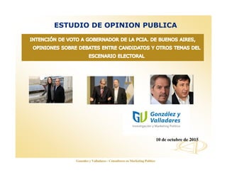 www.opinionautenticada.com
ESTUDIO DE OPINION PUBLICA
10 de octubre de 2015
González y Valladares - Consultores en Marketing Político
 