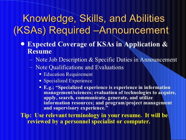 how to write federal ksas knowledge skills and abilities list