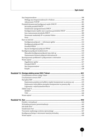 Spis treści


                   Sieci bezprzewodowe ................................................................................................................ 398
                       Obsługa sieci bezprzewodowych w Fedorze ................................................................... 399
                       Adresowanie TCP/IP ......................................................................................................... 401
                   Protokół dynamicznej konfiguracji węzła (DHCP) ............................................................. 402
                       Jak działa protokół DHCP? ............................................................................................... 404
                       Instalowanie oprogramowania DHCP ............................................................................ 405
                       Konfigurowanie węzłów sieci za pomocą protokołu DHCP ....................................... 407
                       Inne zastosowania protokołu DHCP ............................................................................... 409
                       Stosowanie maskarady IP w systemie Fedora ................................................................ 410
                       Porty ..................................................................................................................................... 411
                   Kurs na internet ......................................................................................................................... 411
                       Konfiguracja połączeń — informacje ogólne ................................................................. 412
                       Konfiguracja połączeń DSL ............................................................................................... 414
                       Protokół PPPoE .................................................................................................................. 416
                       Ręczna konfiguracja połączeń PPPoE ............................................................................. 416
                   Konfiguracja połączeń modemowych .................................................................................... 418
                       Manualna konfiguracja połączeń typu dial-up .............................................................. 419
                       Zastosowanie kreatora połączeń internetowych ............................................................ 423
                   Rozwiązywanie problemów z połączeniami z internetem .................................................. 426
                   Warto zajrzeć ............................................................................................................................. 427
                       Zagadnienia ogólne ............................................................................................................ 427
                       Protokół DHCP .................................................................................................................. 427
                       Sieci bezprzewodowe ......................................................................................................... 428
                       Książki .................................................................................................................................. 428

Rozdział 15. Dostęp zdalny przez SSH i Telnet ............................................................. 431
                   Uruchamianie serwera usługi Telnet ...................................................................................... 432
                   Uruchamianie serwera SSH ..................................................................................................... 433
                   Narzędzia SSH ........................................................................................................................... 434
                      Kopiowanie pojedynczych plików między komputerami za pomocą scp ................. 435
                      Kopiowanie wielu plików pomiędzy komputerami za pomocą sftp ........................... 436
                      Logowanie z wykorzystaniem klucza .............................................................................. 437
                   Zdalne sesje X ............................................................................................................................. 439
                      XDMCP ............................................................................................................................... 439
                      VNC ...................................................................................................................................... 440
                   Warto zajrzeć ............................................................................................................................. 441

Rozdział 16. Xen .............................................................................................................. 443
                   Pożytki z wirtualizacji ............................................................................................................... 444
                   Wirtualizacja kontra parawirtualizacja .................................................................................. 445
                   Jak działa Xen? ........................................................................................................................... 446
                   Instalowanie Xen ....................................................................................................................... 446
                   Tworzenie osadzonego systemu operacyjnego ..................................................................... 447
                   Konfiguracja bieżąca i sterowanie maszyną wirtualną ........................................................ 448
                   Warto zajrzeć ............................................................................................................................. 450




                                                                                                                                                               11
 