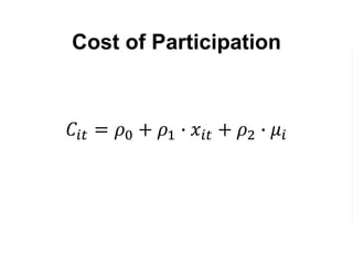 Cost of Participation
𝐶𝑖𝑡 = 𝜌0 + 𝜌1 ∙ 𝑥𝑖𝑡 + 𝜌2 ∙ 𝜇𝑖
 