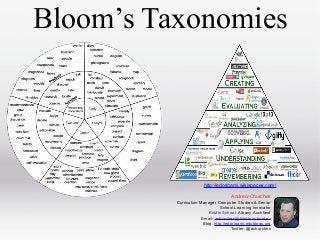 Bloom’s Taxonomies

http://edorigami.wikispaces.com/
Andrew Churches
Curriculum Manager Computer Studies & Senior
School Learning Innovator
Kristin School, Albany Auckland
Email: achurches@kristin.school.nz
Blog: http://edorigami.edublogs.org
Twitter: @achurches

 