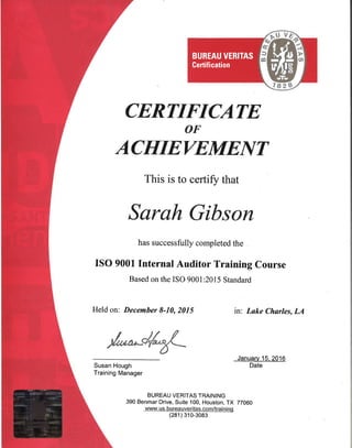 S. GIBSON_ISO 9001 Certificate