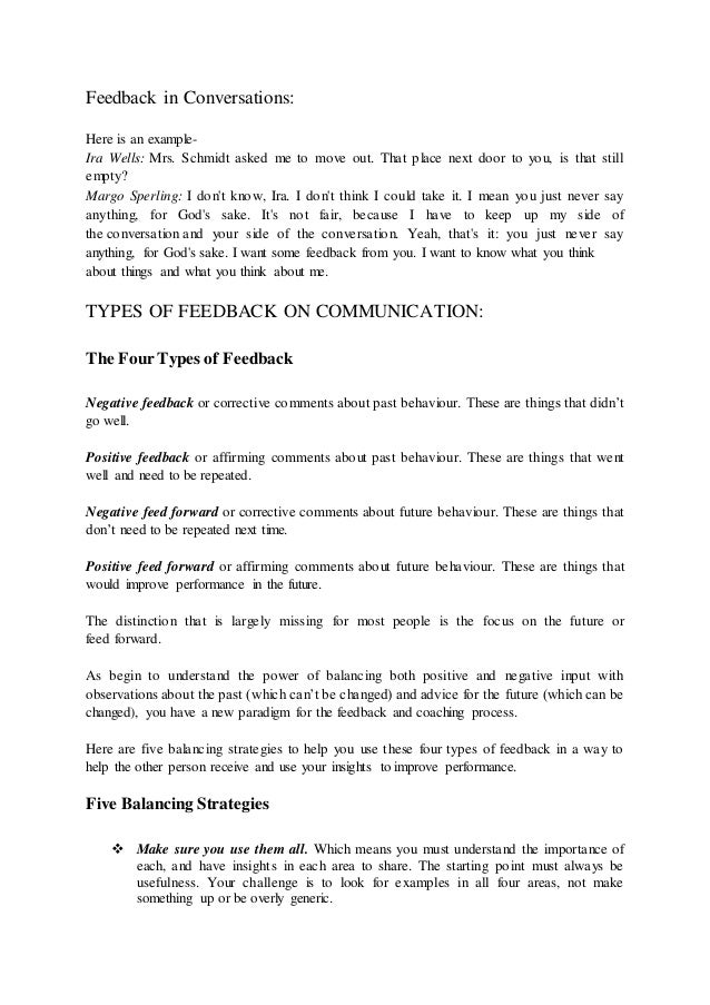 FeedBACK OF COMMUNICATION