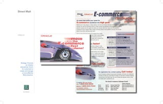 Direct Mail
ORACLE
Strategy: Promote
an industry
educational forum
for customers to
create and manage
a more effective
Web presence.
Art Halperin
 