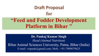 Feed and Fodder Development
Platform in Bihar
Dr. Pankaj Kumar Singh
Head (Animal Nutrition)
Bihar Animal Sciences University, Patna, Bihar (India)
E-mail: vetpank@gmail.com; Mob.: +91-7909079625
Draft Proposal
for
 