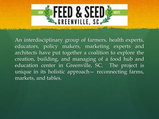 An interdisciplinary group of farmers, health experts,
educators, policy makers, marketing experts and
architects have put...