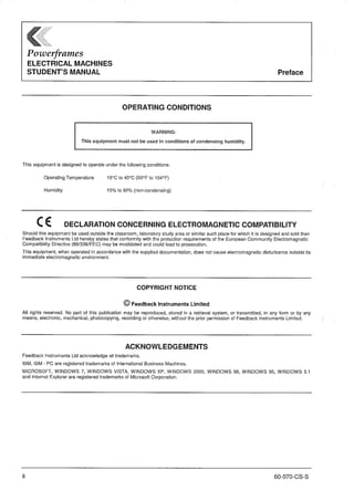 FeedBack Powerframes Electrical Machines Student's Manual | PDF