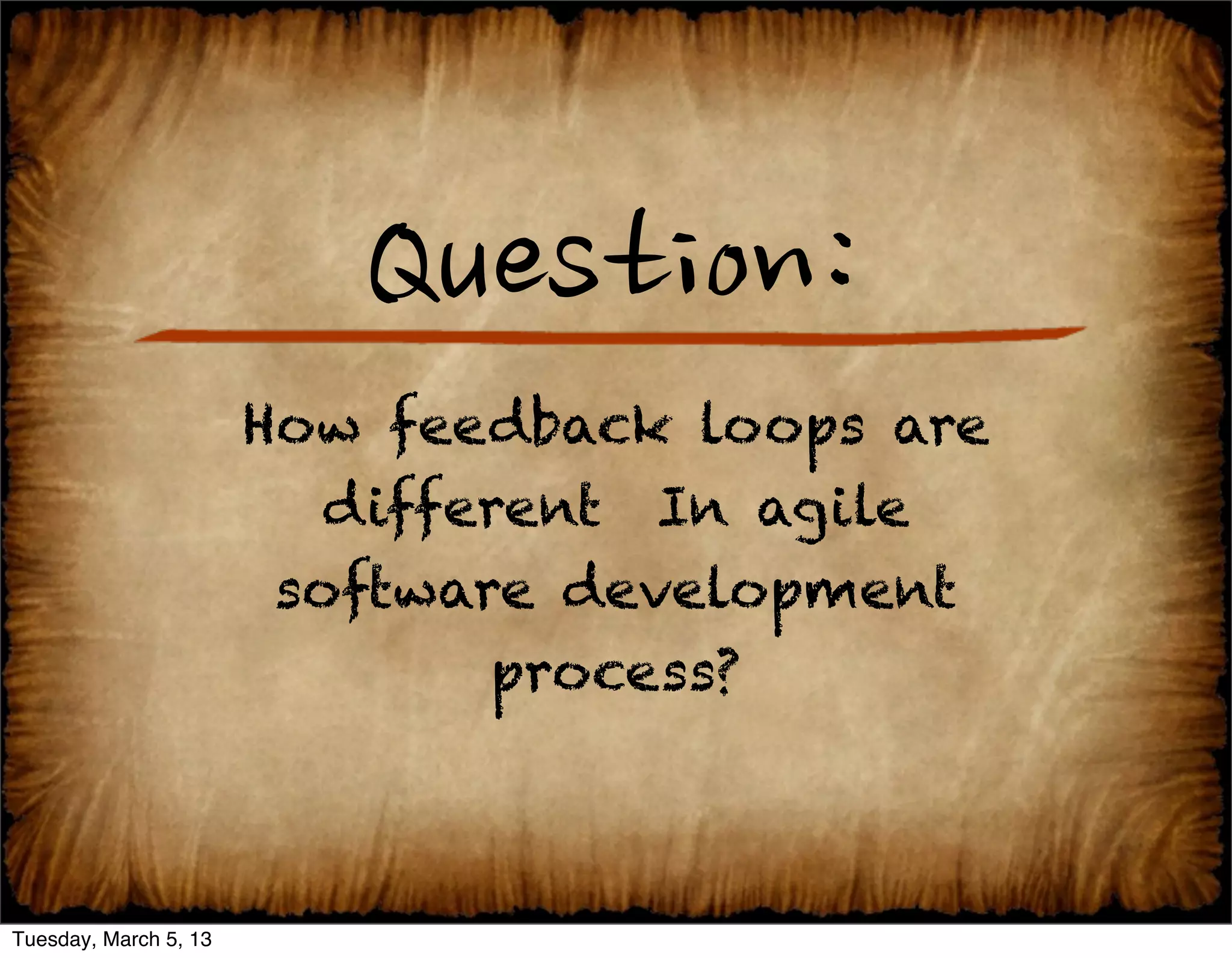  if...
             • There was a 30 second delay between
               pushing the breaks, and your car
               responding?
             • There was a 10 minutes delay between
               responses in a conversation?
             • There was a 15 second delay between
               pushing the button and this bullet
               appearing? :)

                                                           5


Tuesday, March 5, 13
 