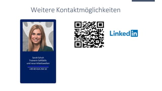 Weitere Kontaktmöglichkeiten
Sarah Schuh
Trainerin SoftSkills
und neue Arbeitswelten
sarah.schuh@oose.de
+49 40 414 250 32
 