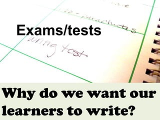 Exams/tests



Why do we want our
learners to write?
 