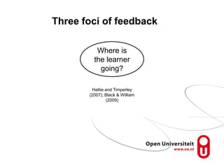 Three foci of feedback
Where is
the learner
going?
Hattie and Timperley
(2007); Black & William
(2009)
 