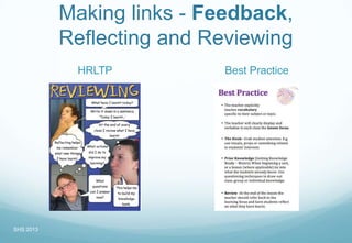 Making links - Feedback,
Reflecting and Reviewing
HRLTP Best Practice
SHS 2013
 
