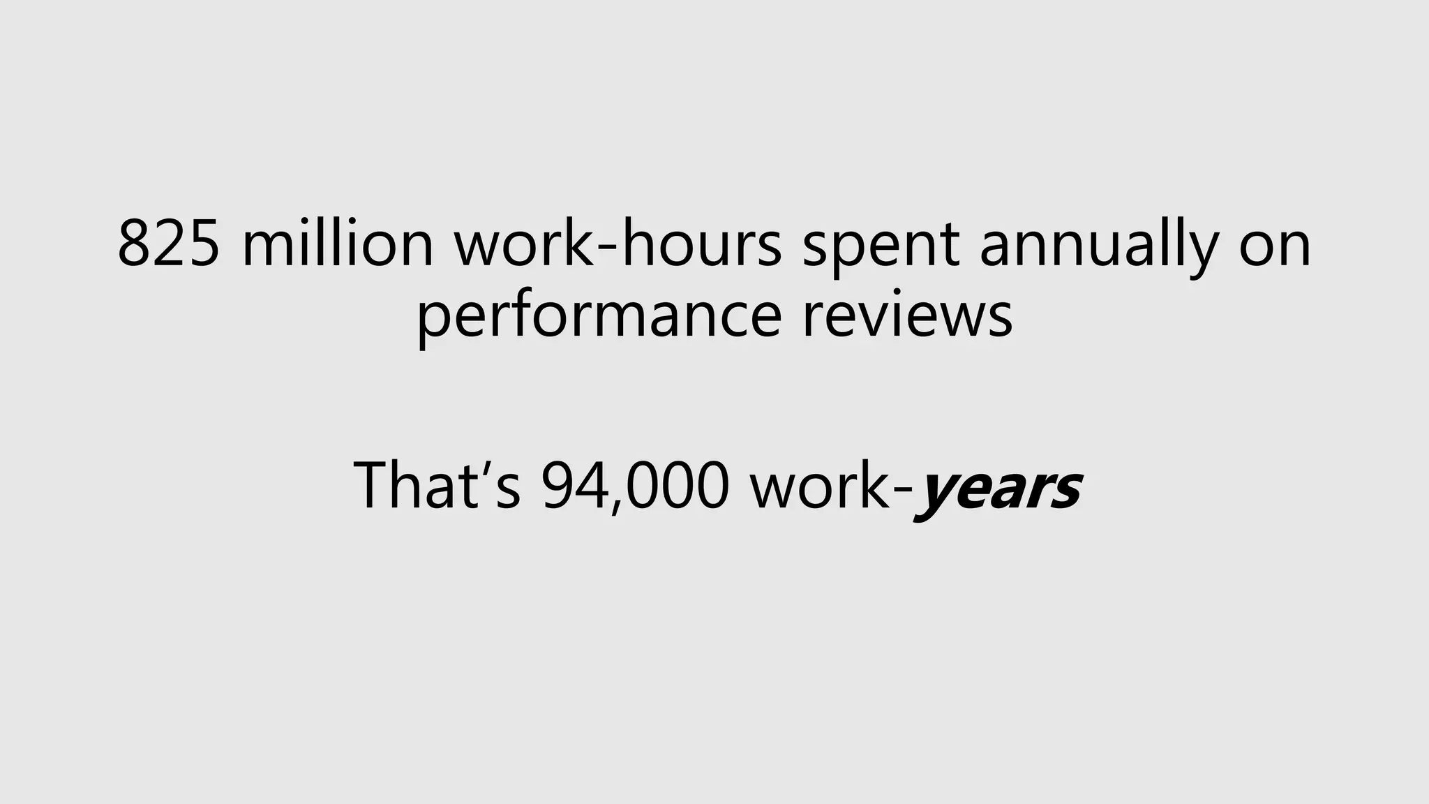 825 million work-hours spent annually on
performance reviews
That’s 94,000 work-years
 