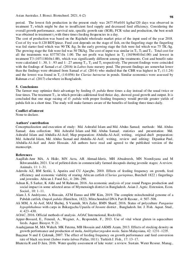 Feeding frequency on the growth and production of endemic near ...