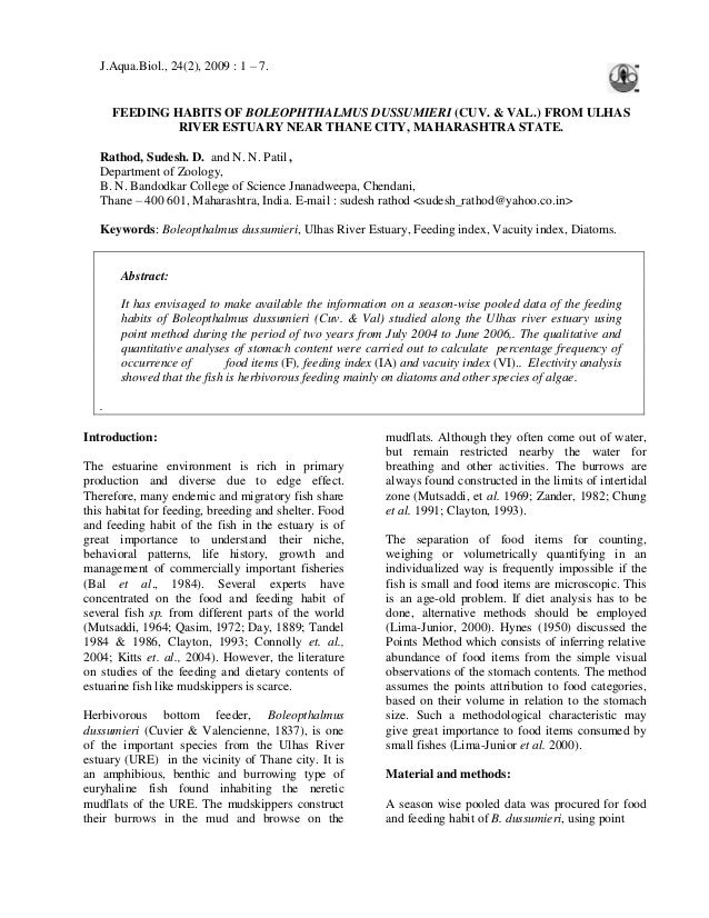 Feeding Habits Of Boleophthalmus Dussumieri Cuv Val From Ulhas