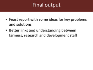 Feeding innovation – Update on the feed innovation toolkit and where we are with FEAST and Techfit