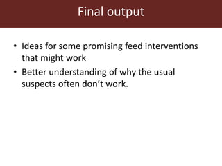 Feeding innovation – Update on the feed innovation toolkit and where we are with FEAST and Techfit