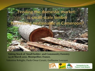 Feeding the domestic market: is small-scale timber harvesting sustainable in Cameroon? Taking Stock of  Small holder  and Community Forestry 24-26 March 2010, Montpellier, France.  Valentina Robiglio, Paolo Omar Cerutti, Guillaume Lescuyer. 