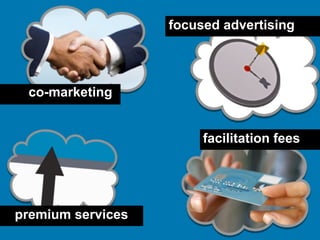 focused advertising




 co-marketing


                        facilitation fees




premium services
 
