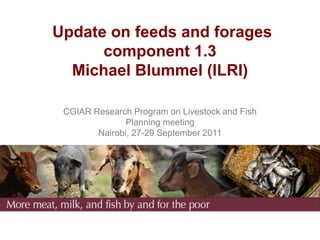 Update on feeds and forages
      component 1.3
  Michael Blummel (ILRI)

 CGIAR Research Program on Livestock and Fish
               Planning meeting
        Nairobi, 27-29 September 2011
 