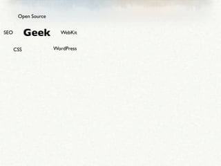 Open Source


SEO         Geek       WebKit


      CSS            WordPress
 