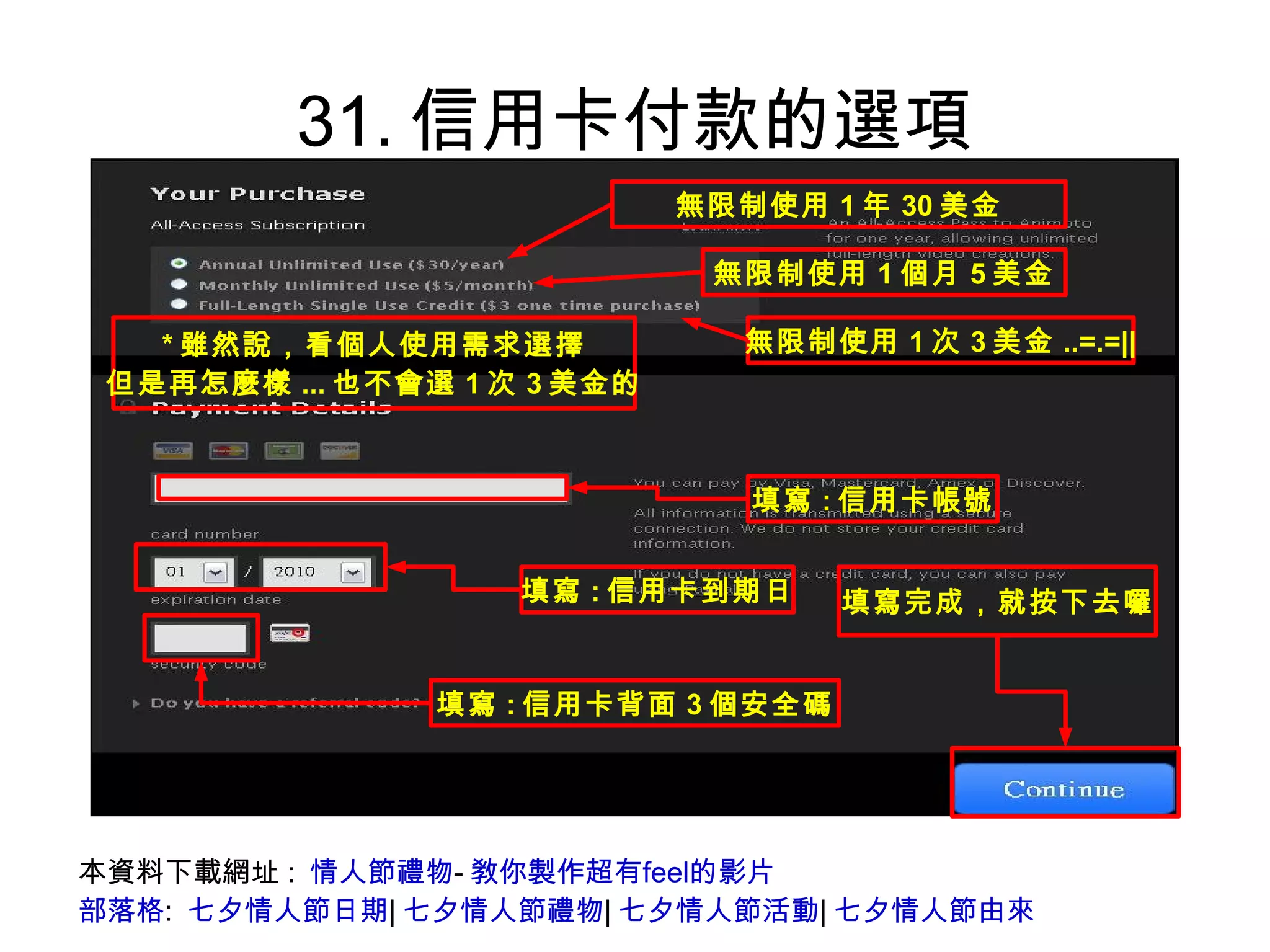 31.信用卡付款的選項 本資料下載網址:  情人節禮物 - 敎你製作超有feel的影片 部落格 :  七夕情人節日期 | 七夕情人節禮物 | 七夕情人節活動 | 七夕情人節由來 
