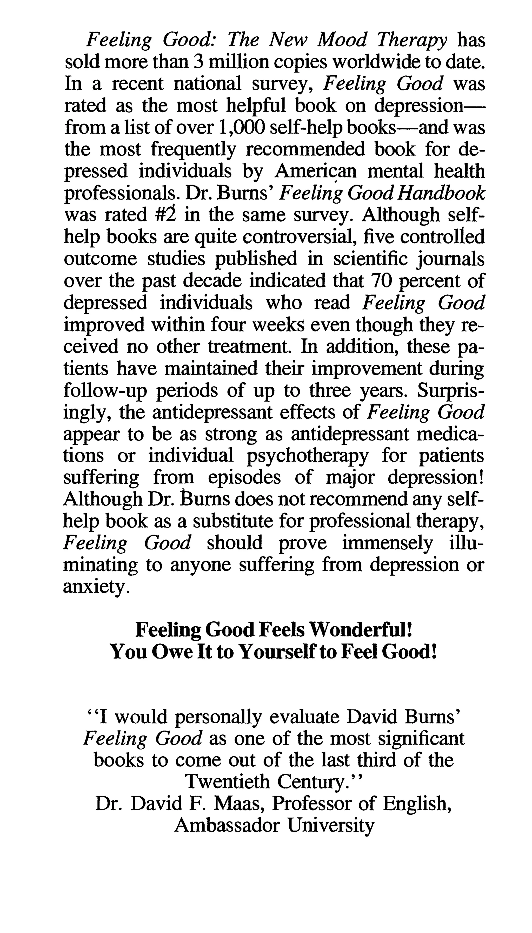 Feeling good the new mood therapy david burns