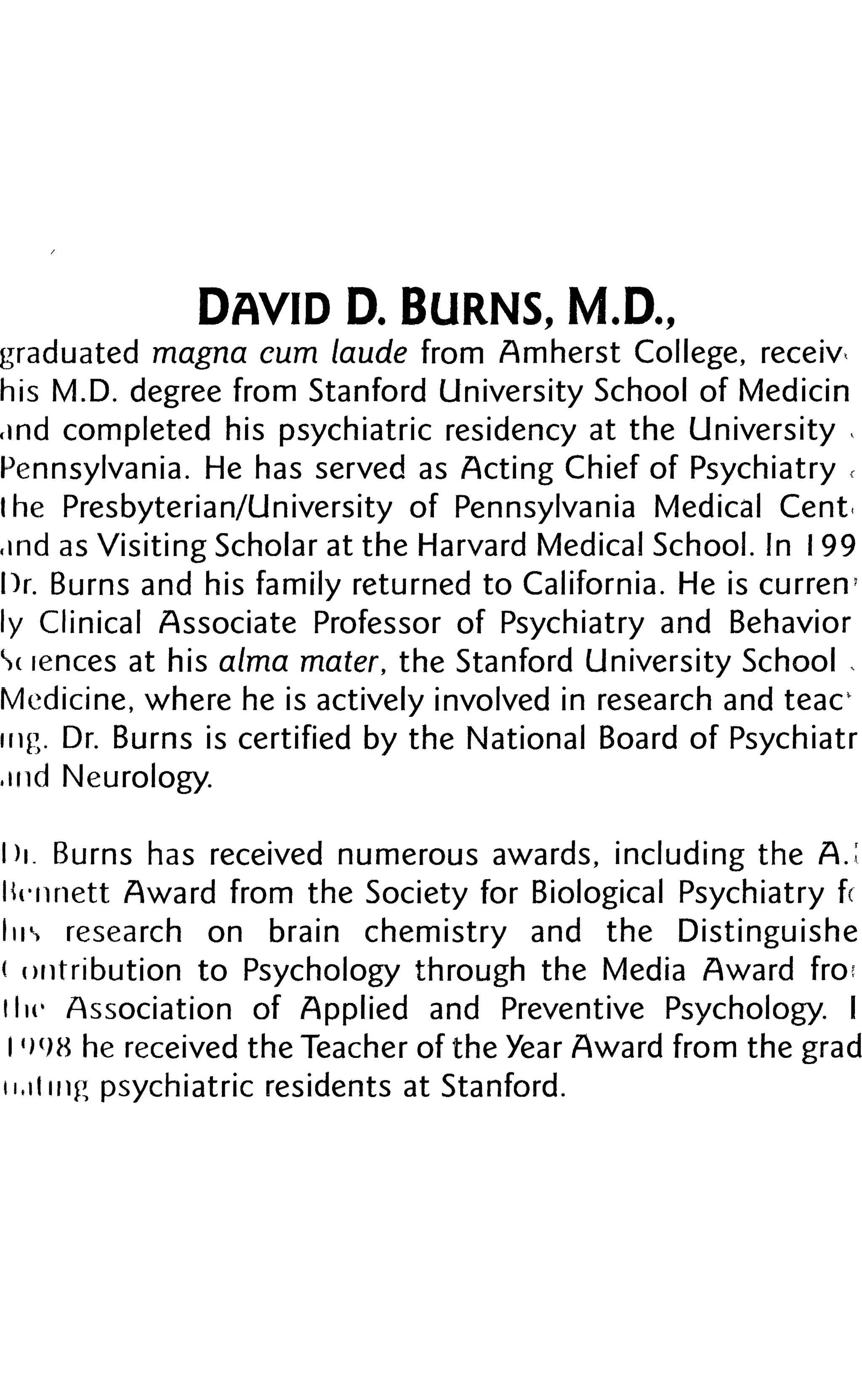 Feeling good the new mood therapy david burns