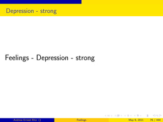 Depression - strong




Feelings - Depression - strong




  Andrew Ernest Ritz ()   Feelings   May 9, 2011   76 / 444
 