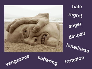 loneliness irritation anger hate suffering despair regret vengeance 
