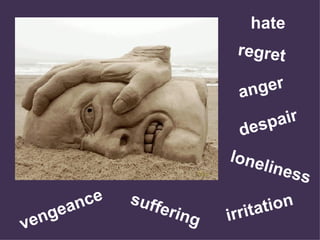 loneliness irritation anger hate suffering despair regret vengeance 