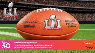 Make sure this white line is copied from the master ONTO your slide ↓
Webinar: February 6 and 7, 2017
FeelMoreSuperBowl
Super Bowl Advertising Touchdowns & Fumbles
http://www.feelmore50.com/superbowl-2017
 