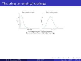 This brings an empirical challenge
Density estimates of the latent variables.
Source: de Rassenfosse and Jaﬀe [forthcoming...