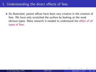 1. Understanding the direct eﬀects of fees
As illustrated, patent oﬃces have been very creative in the creation of
fees. W...
