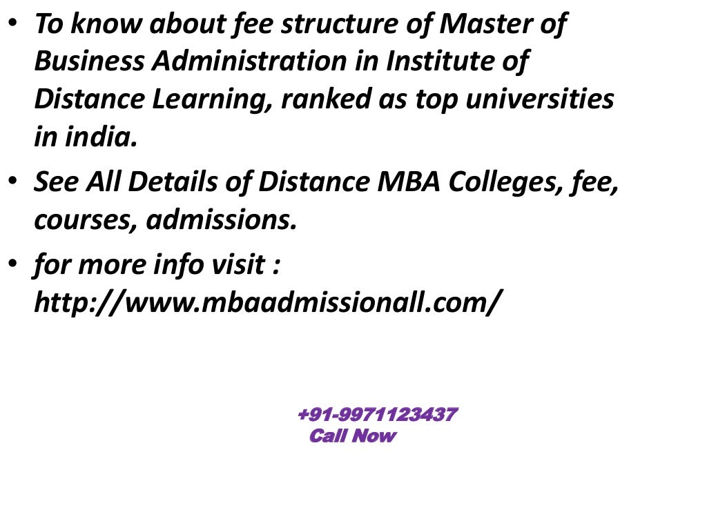 Fee Structure Of Mba Distance Mba Admission In India