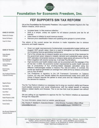 FEF Supports Sin Tax Reform
