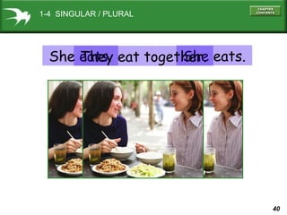 40
1-4 SINGULAR / PLURAL
She eats. She eats.They eat together.
 