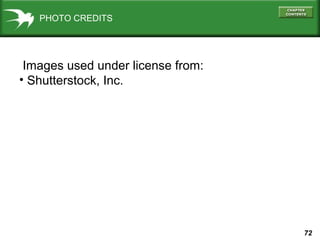 72
Images used under license from:
• Shutterstock, Inc.
PHOTO CREDITS
 