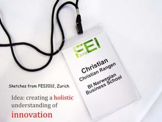 Sketches from FEI2012, Zurich

 Idea: creating a holistic
 understanding of
 innovation
 