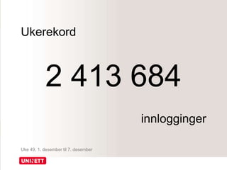 Ukerekord
2 413 684
innlogginger
Uke 49, 1. desember til 7. desember
 